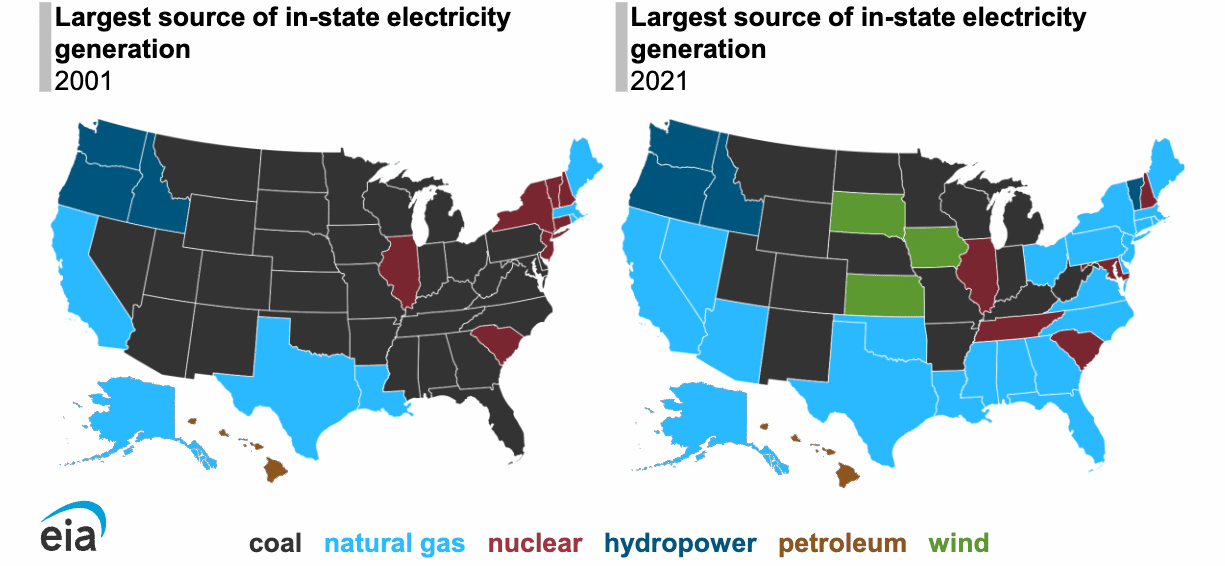 EIA 15 States Coal Power Generation