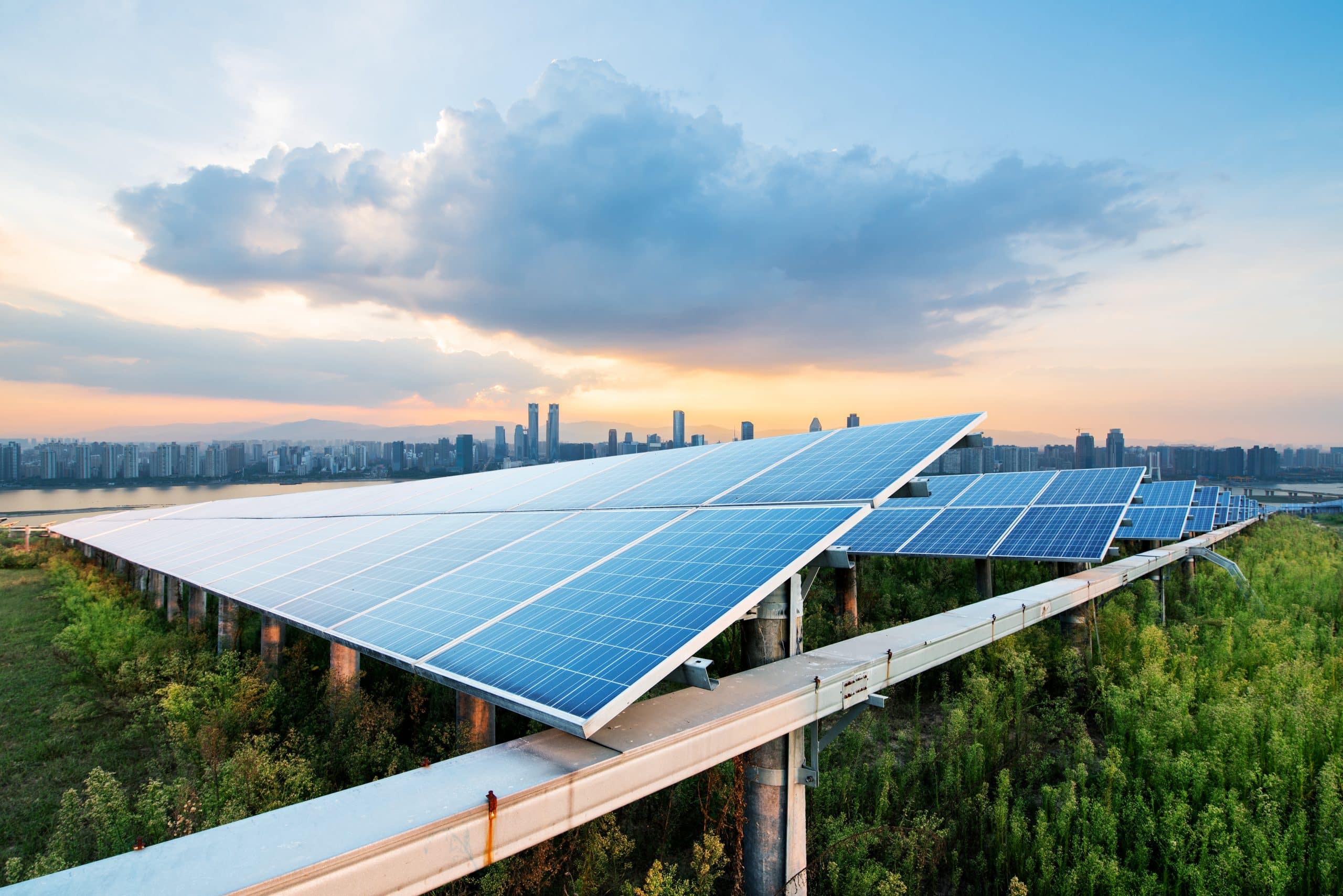 solar panels with cityscape singapore