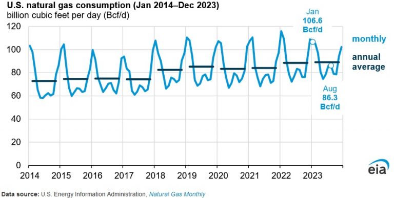 U.S. Natural Gas Consumption at Record Levels During 2023: EIA