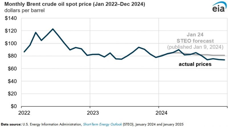 Brent Crude Oil Prices Outturn as Forecast During 2024: EIA