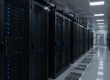 Modern server corridor with blue LEDs