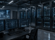 High tech server room with workstations