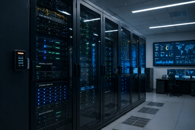 High tech server room interior High tech server room interior
